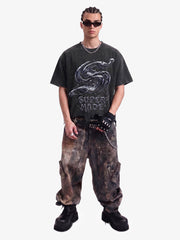 Gothic Liquid Metal Ripped Washed T-Shirt 