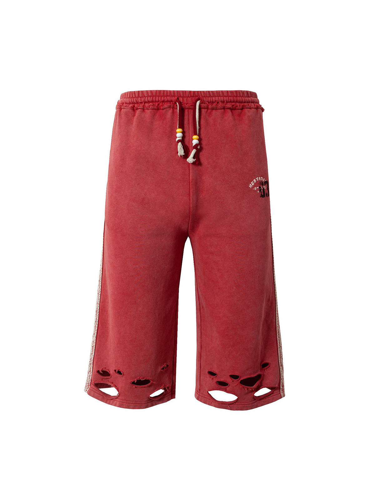 Distressed Ripped Red Culotte Jorts 