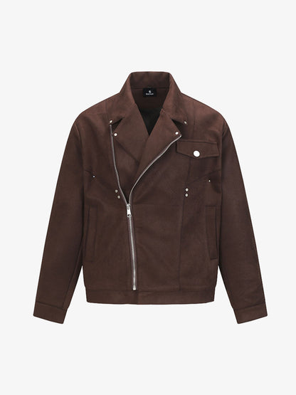 Suede Leather Men's and Women's Biker Jacket with Zipper Closure and Pockets 