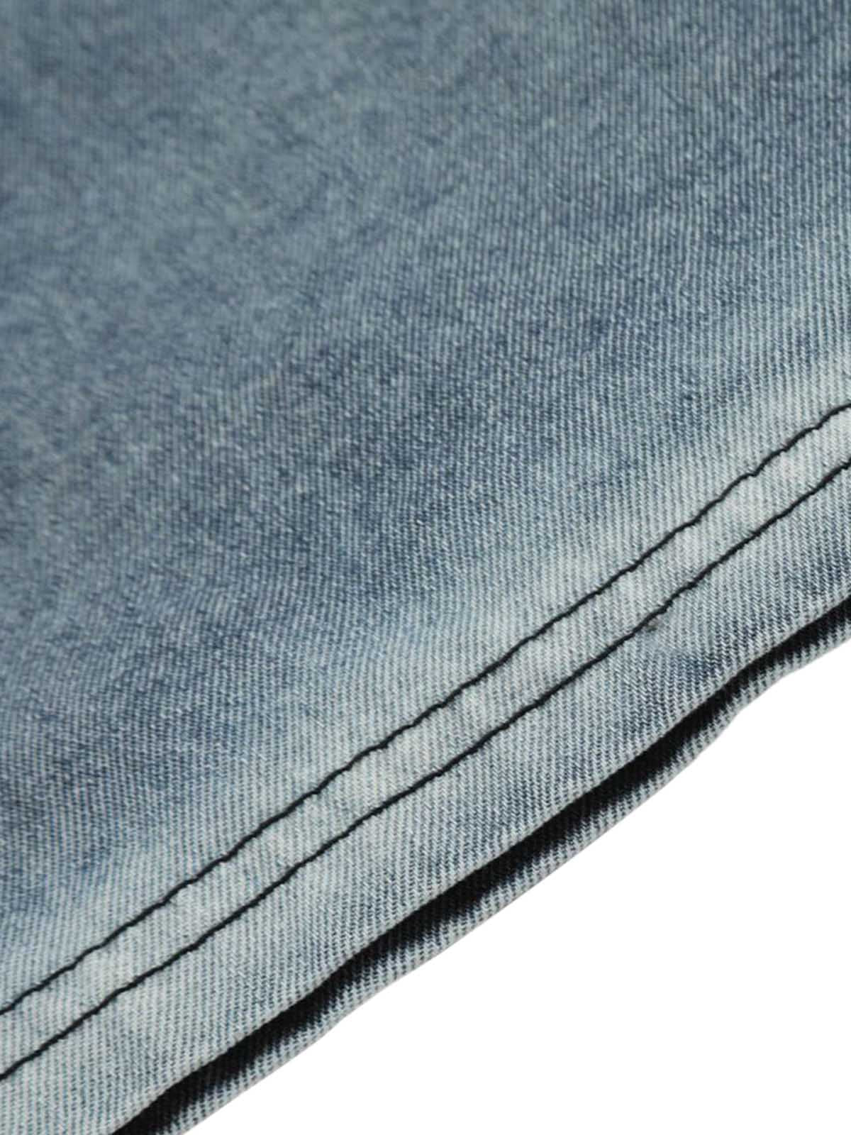 Retro Letter Embroidery Contrast Denim T-shirt 