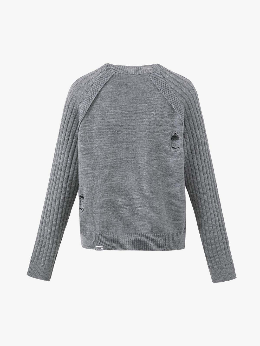 Distressed Ribbed Raglan Knit Sweater