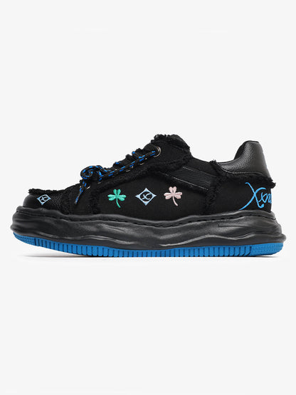 Thesupermade American Retro Patch Raw Edge Embroidered Floral Dissolving Shoes 