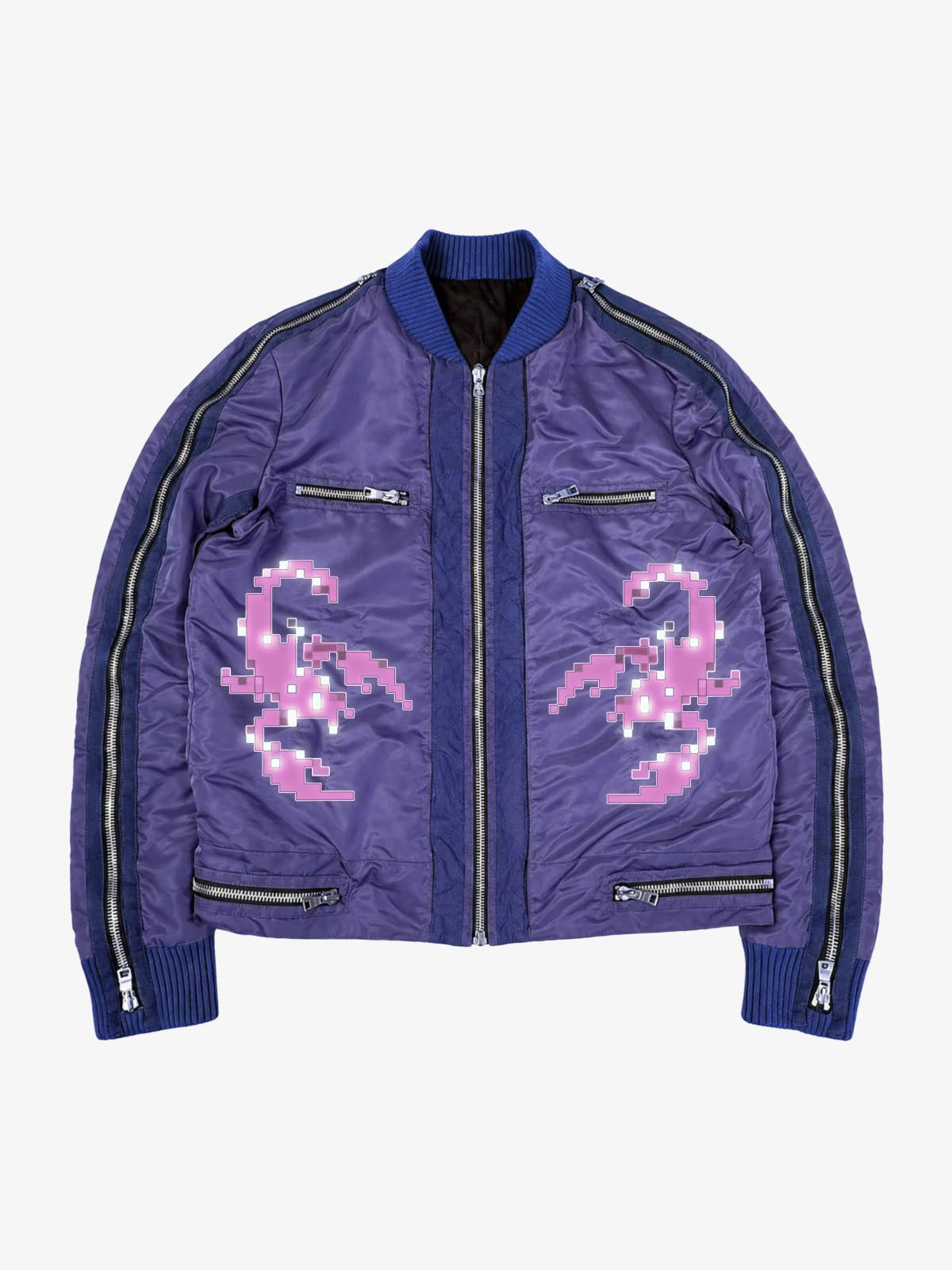 Multi-zipper Scorpion Print Nylon Jacket