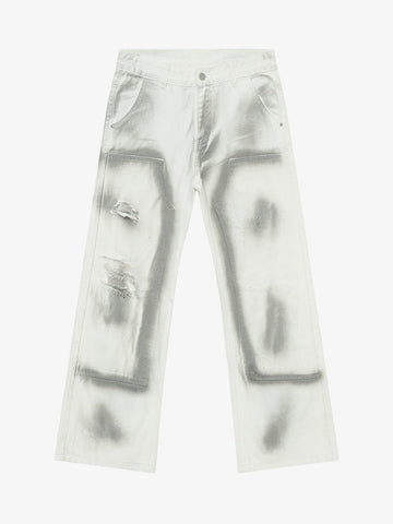 Denim Wide Leg Cropped Pants with White Stripe Design High Waist Fashion Trousers for Women 
