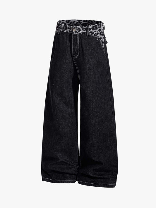 Vintage Leopard Print Waistband Patch Baggy Jeans 