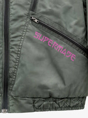 Playful Graphic Multi-Zip Cropped Bomber Jacket