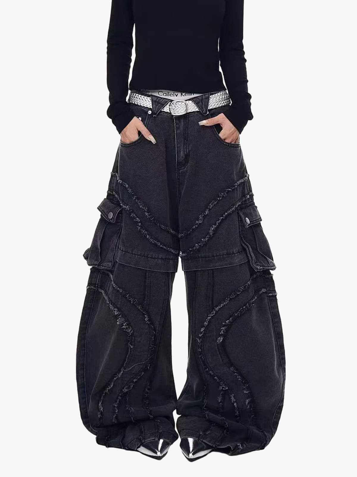 Retro Patchwork Frayed-Edge Heavy-Duty Jeans 