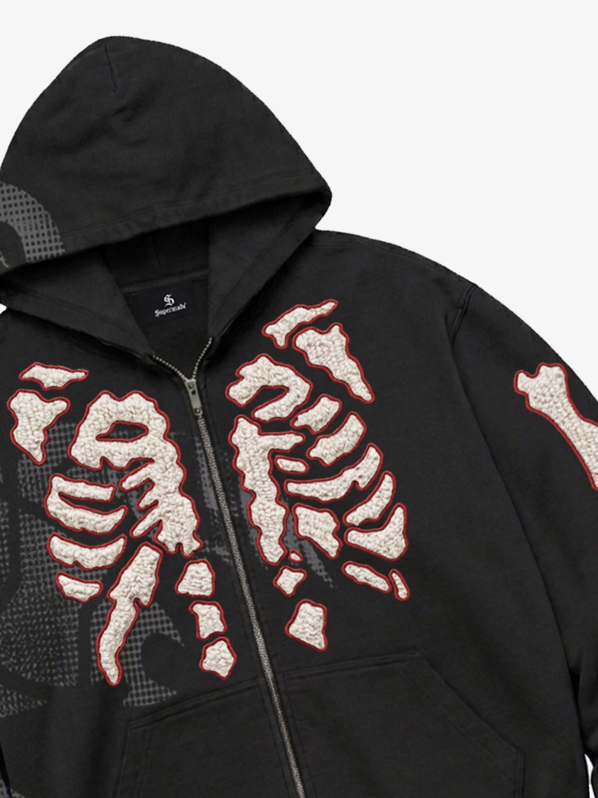 Skeleton Terry Embroidered Graphic Zip Hoodie