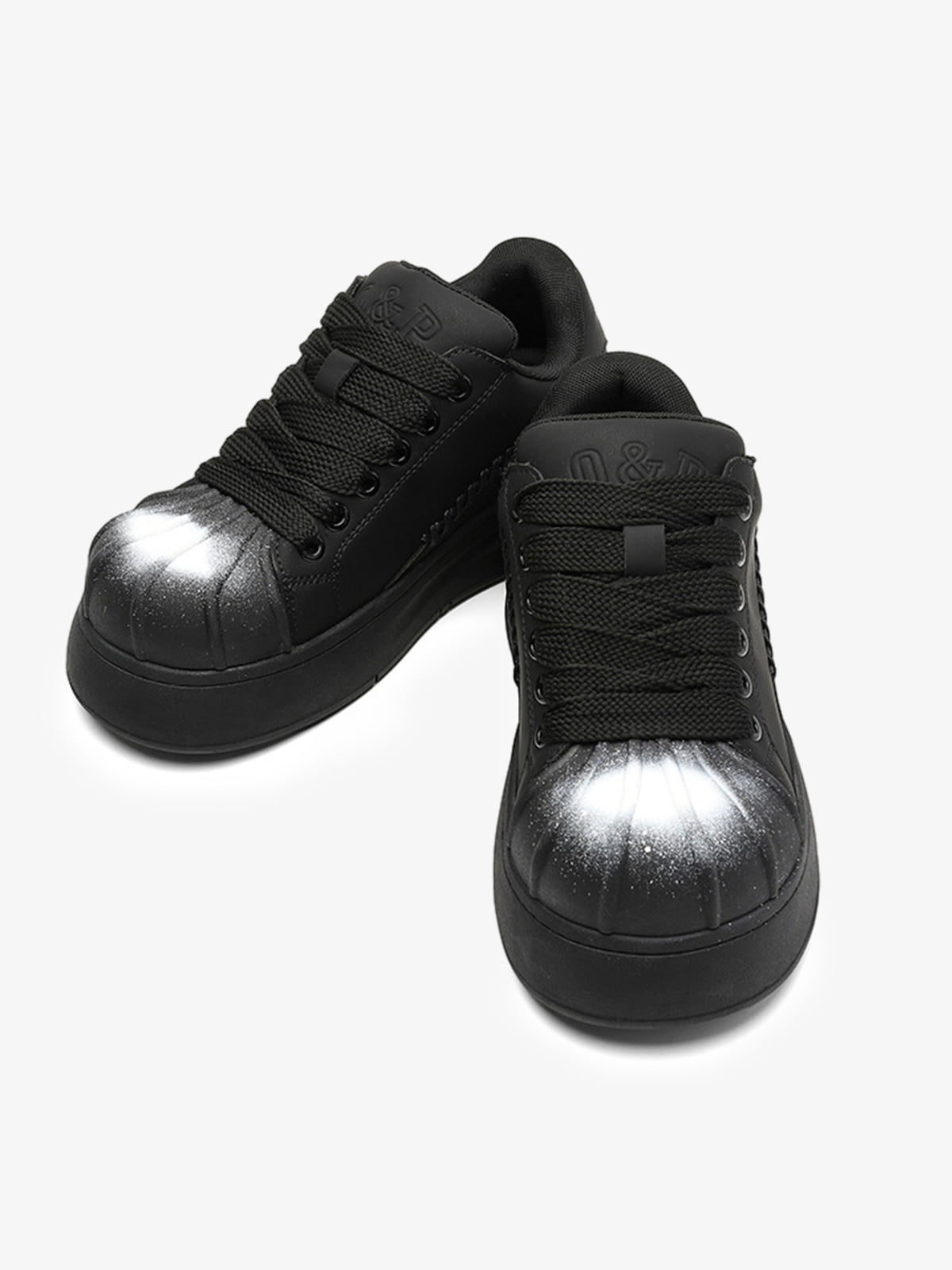 Black Chunky Sneakers with Fluid Lines and Granular Outsole for Everyday Wear 
