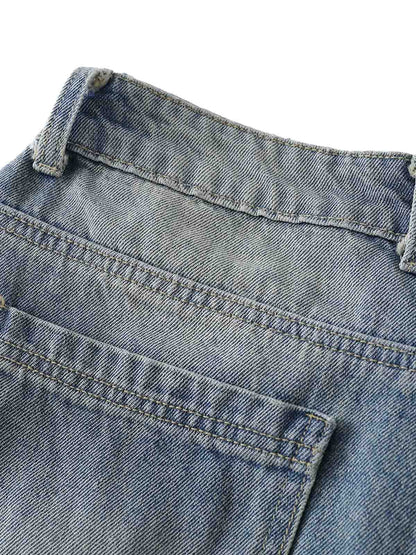 Thesupermade American Vintage Washed Patchwork Raw Edge Cropped Jeans 