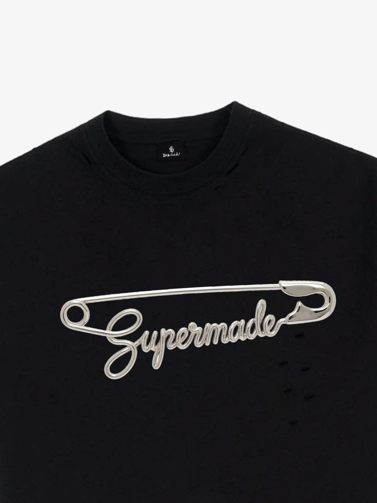 Distressed Safety Pin Cropped T-Shirt 