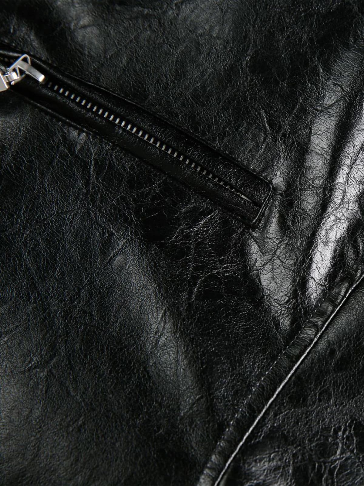 Vintage Street Portrait Print PU Leather Jacket 