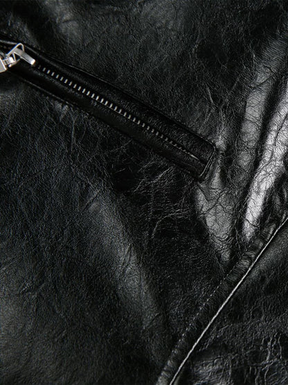 Vintage Street Portrait Print PU Leather Jacket 