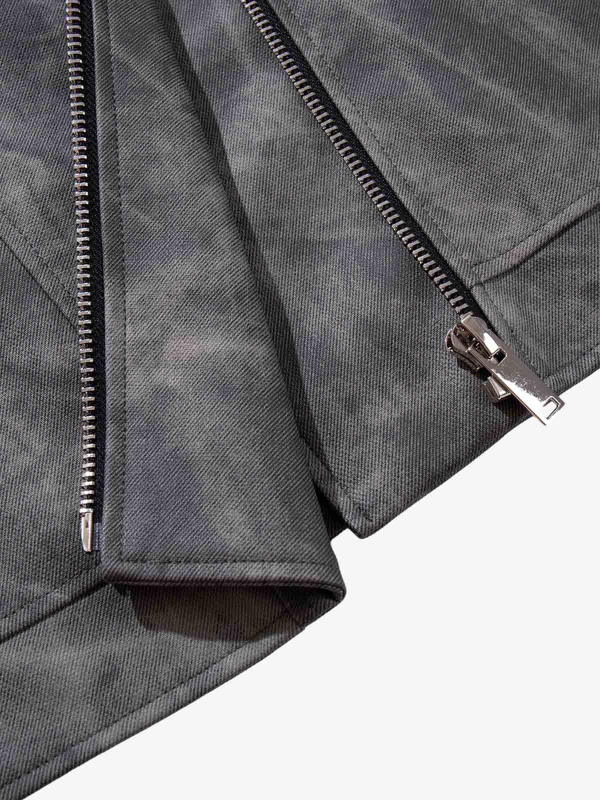 Street-style Distressed Slanted Placket PU Leather Jacket