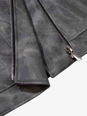 Street-style Distressed Slanted Placket PU Leather Jacket