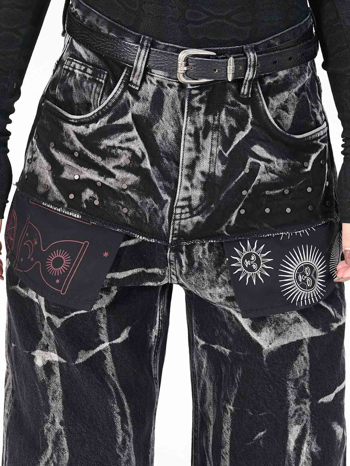 Washed Graphic Patch Baggy Jeans 