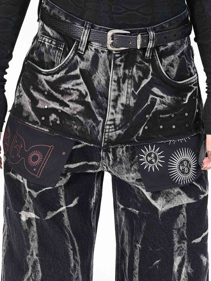Washed Graphic Patch Baggy Jeans 