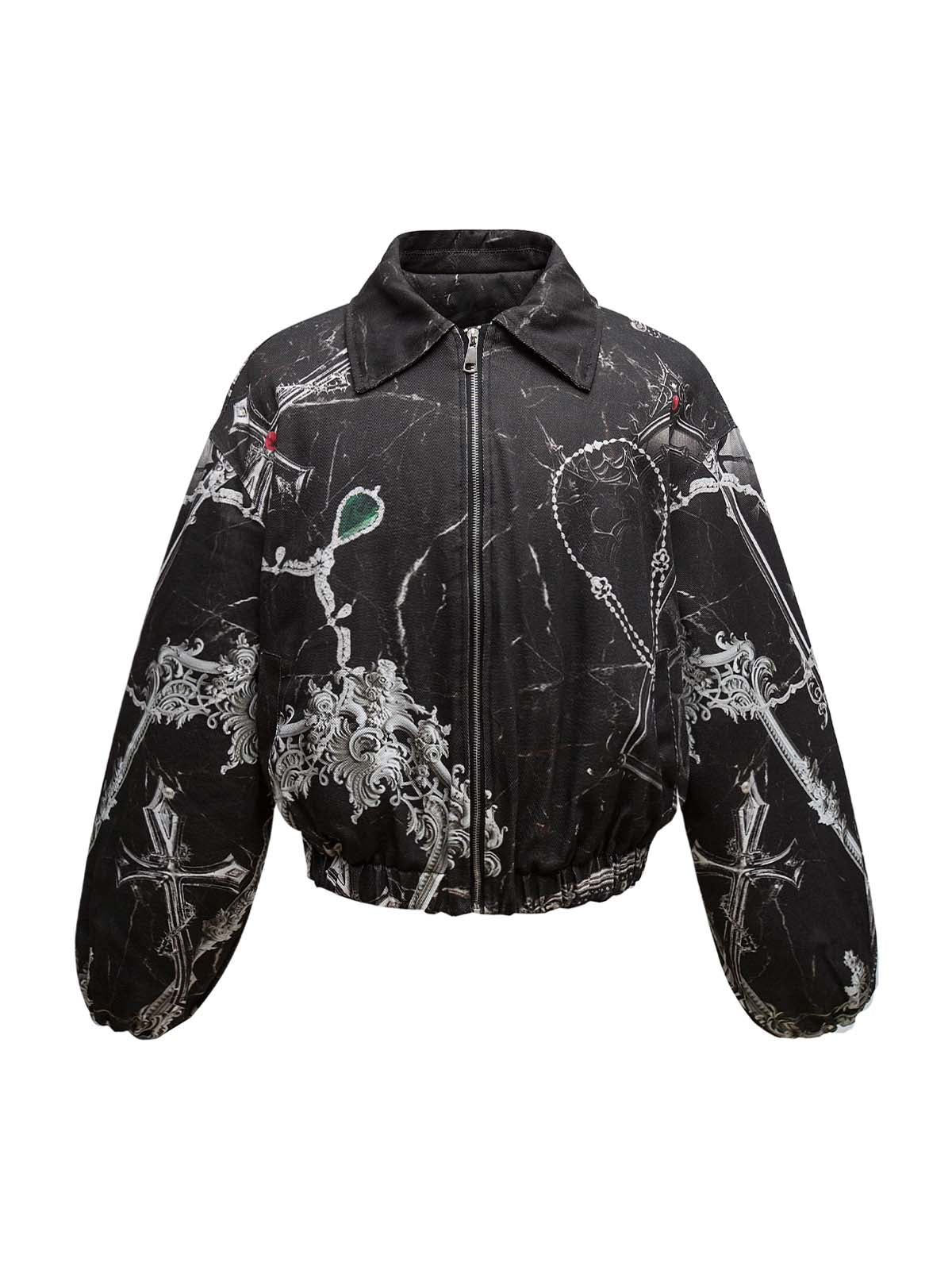 Gem Printed Quilted Bomber Jacket 