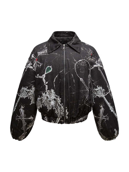 Gem Printed Quilted Bomber Jacket 