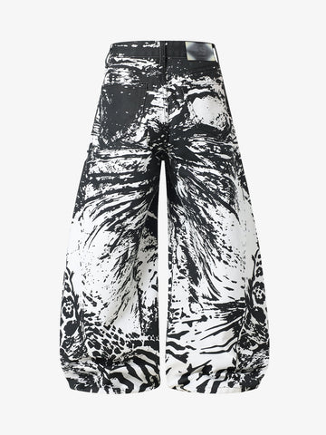 Weit geschnittene Hose mit abstraktem Print – Hochgeschnittene Hose aus Baumwollmischgewebe