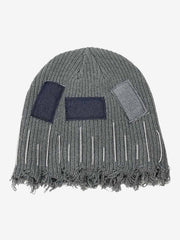 Distressed Denim Patchwork Beanie 