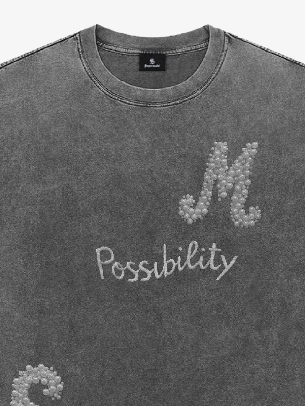 Vintage Washed Pearl Letter Graphic T-Shirt 
