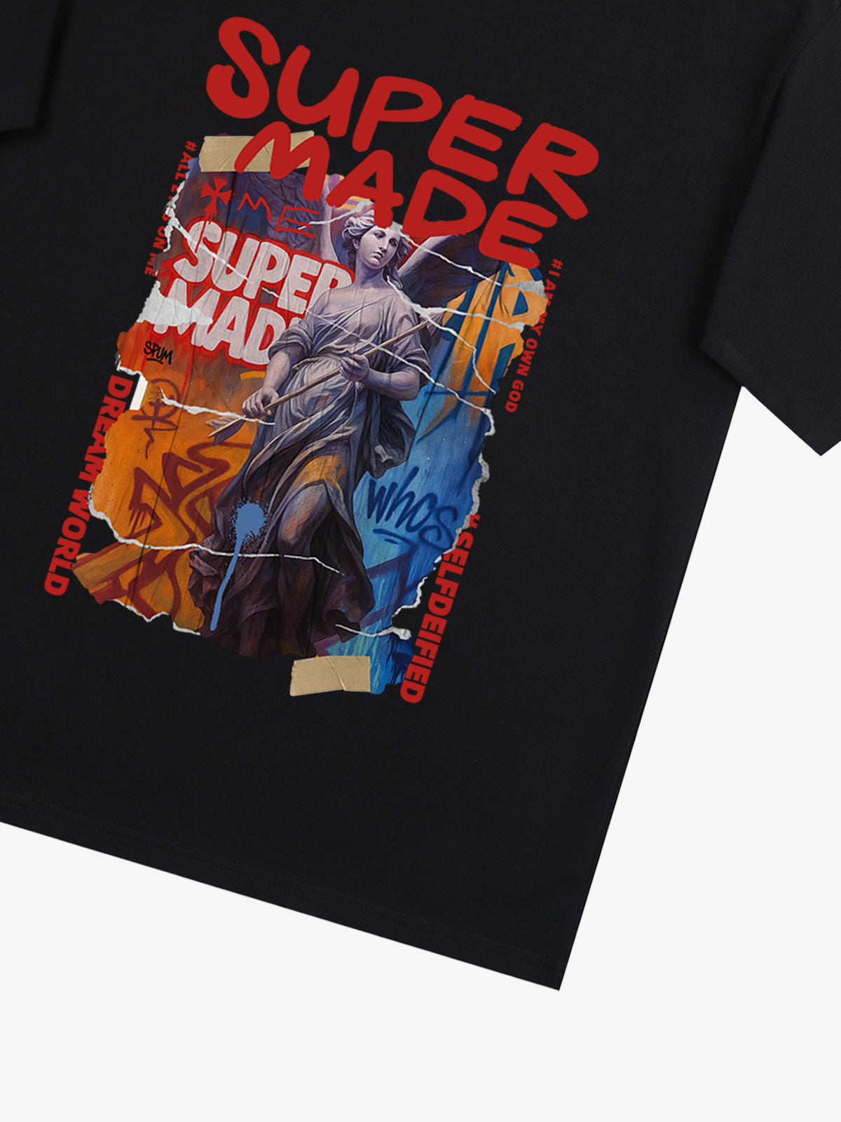 Cotton Blend SUPERMADE Sculpture Sraffiti Sticker Pattern T-Shirt 