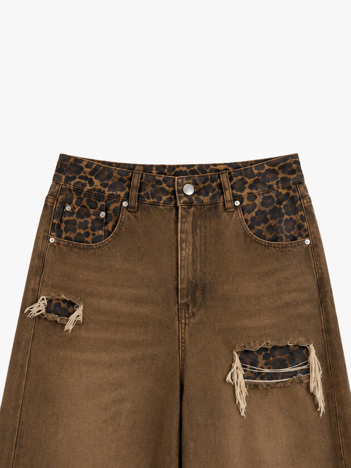 Leopard Panel Wide-Leg Jeans