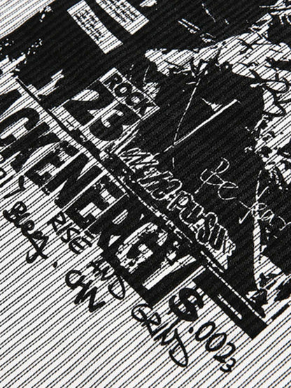 Striped Button-Up Shirt with Graphic Pocket Design 