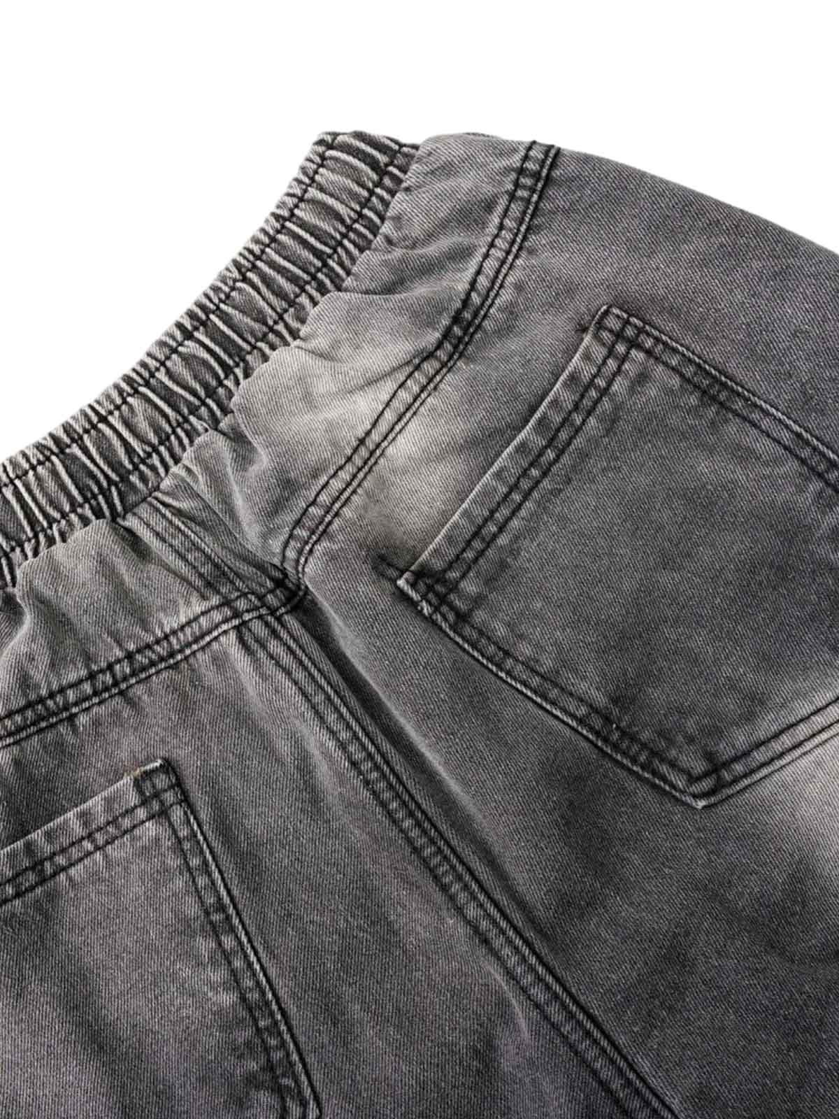 Washed Distressed Raw Edge Drawstring Jeans 