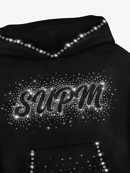Flame Rhinestone Boxy Fit Hoodie