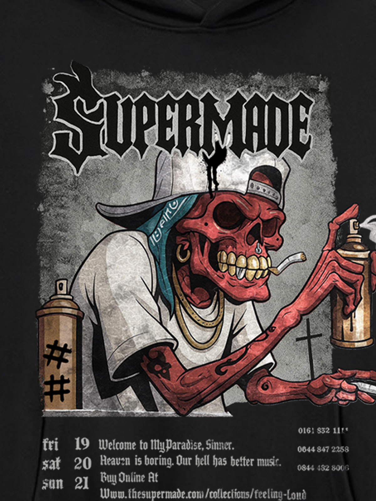 Thesupermade Punk Street Blood Red Skull Graffiti Hooded Sweatshirt 