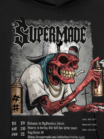 Thesupermade Punk Street Blood Red Skull Graffiti Hooded Sweatshirt 