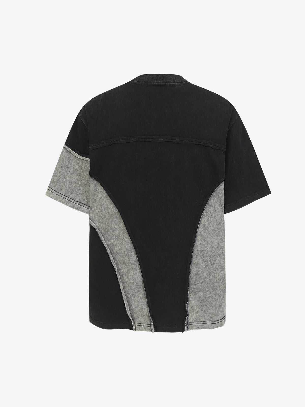 Cotton Blend Oversized Panel T-Shirt with Asymmetric Design and Contrast Stitching 