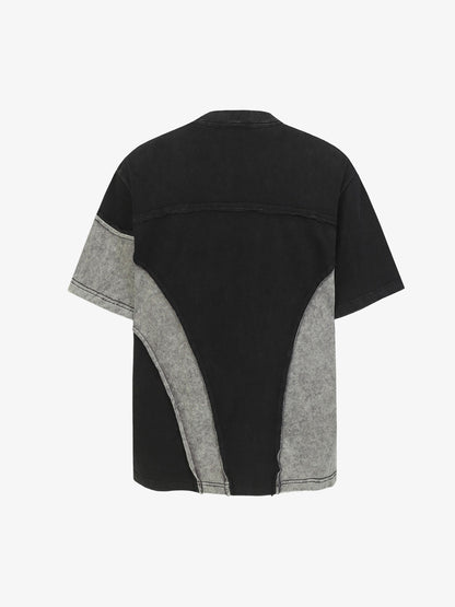 Cotton Blend Oversized Panel T-Shirt with Asymmetric Design and Contrast Stitching 