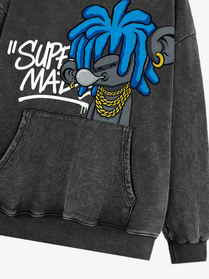 Thesupermade Graffiti Cartoon Blue Dreadlocks Boy Hooded Sweatshirt 