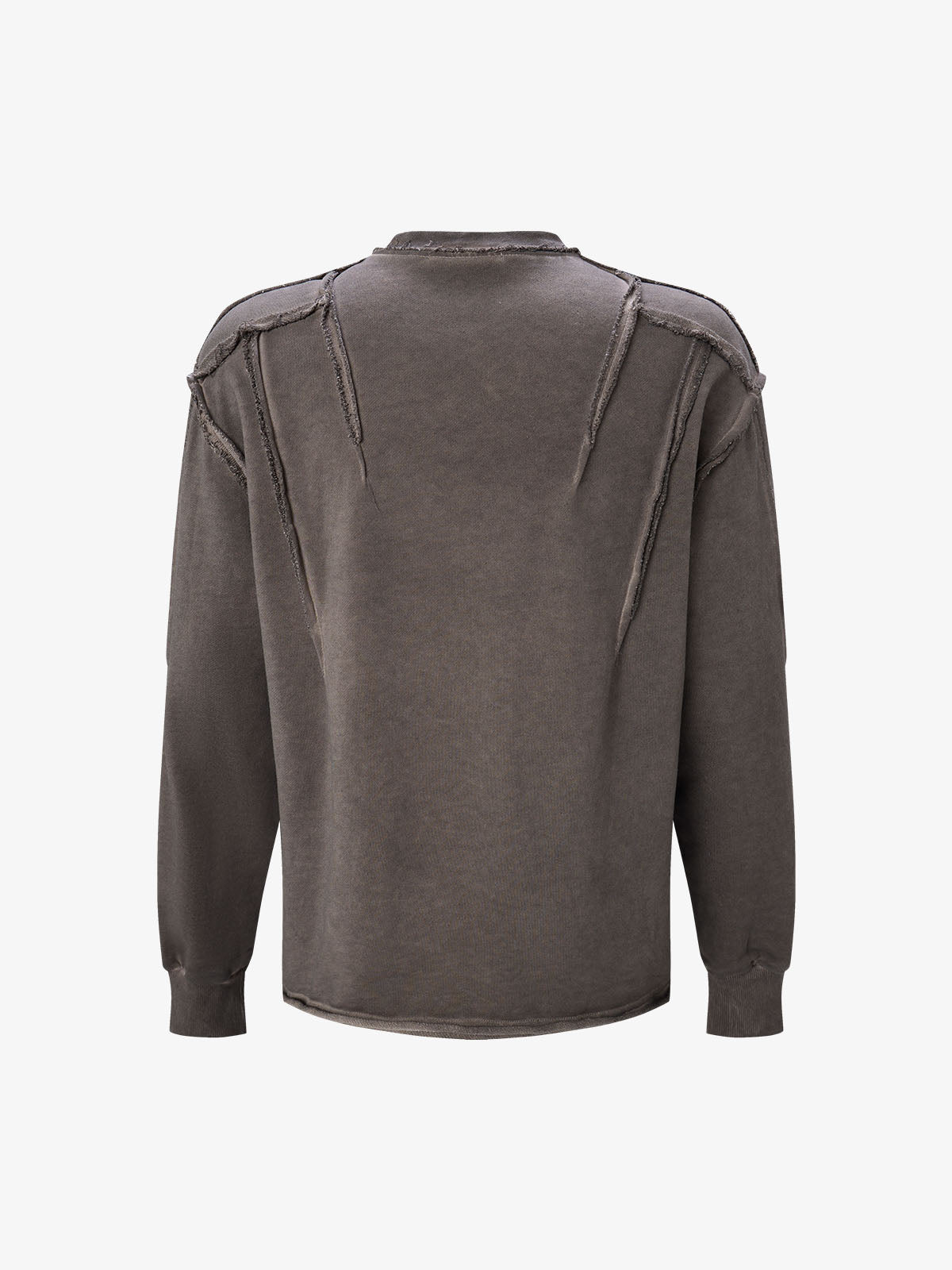 Deconstructed Distressed Raw-Edge Long Sleeve Tee; Coffee / M, Coffee / L, Coffee / XL