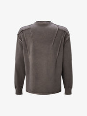 Deconstructed Distressed Raw-Edge Long Sleeve Tee; Coffee / M, Coffee / L, Coffee / XL