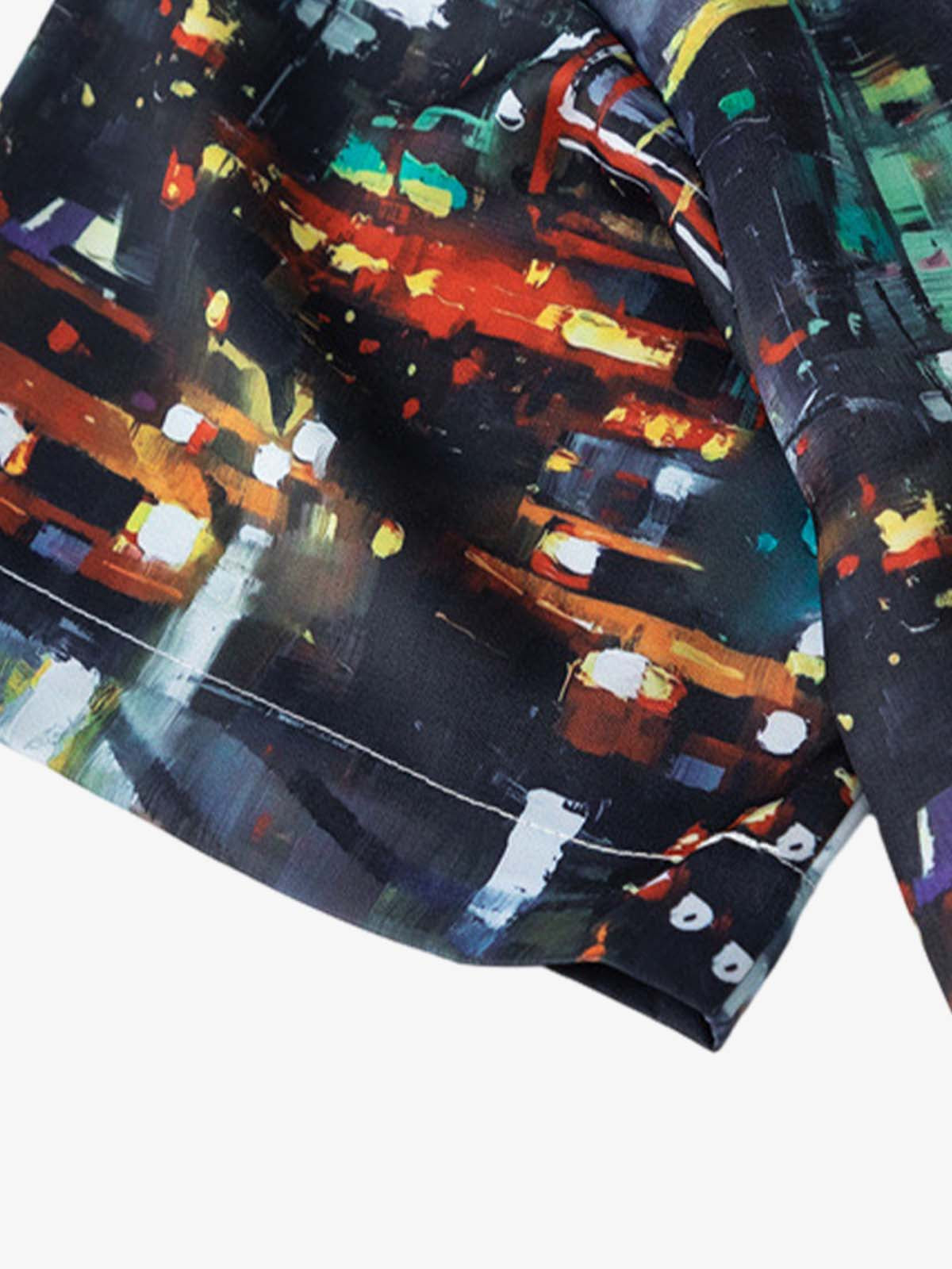 Thesupermade Night Scene Oil Painting Full-print Short-sleeved Shirt 