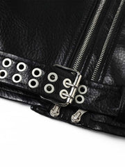 Studded-Belt Asymmetric Zip Faux Leather Biker Jacket