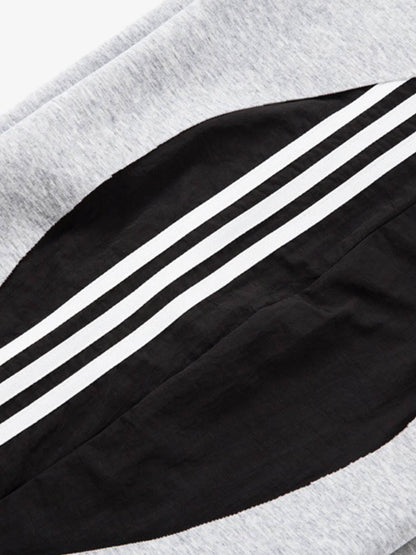 Cotton Blend Casual Wide Leg Sweatpants with Side Striped Panels for Men 