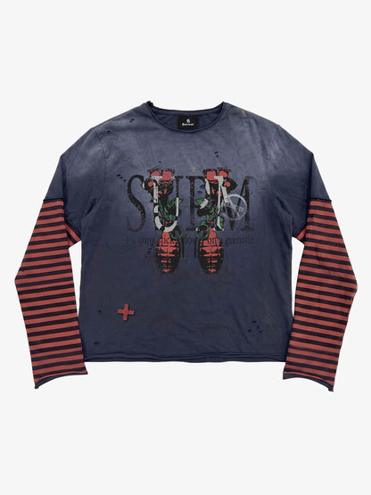 Graphic Distressed Layered Long Sleeve Tee