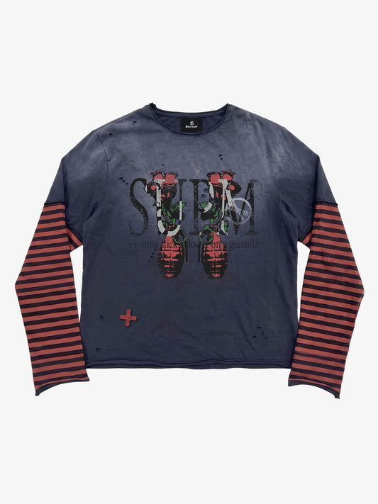 Graphic Distressed Layered Long Sleeve Tee