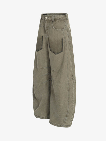 Olive Green Wide-Leg Cargo Pants with Oversized Pockets 