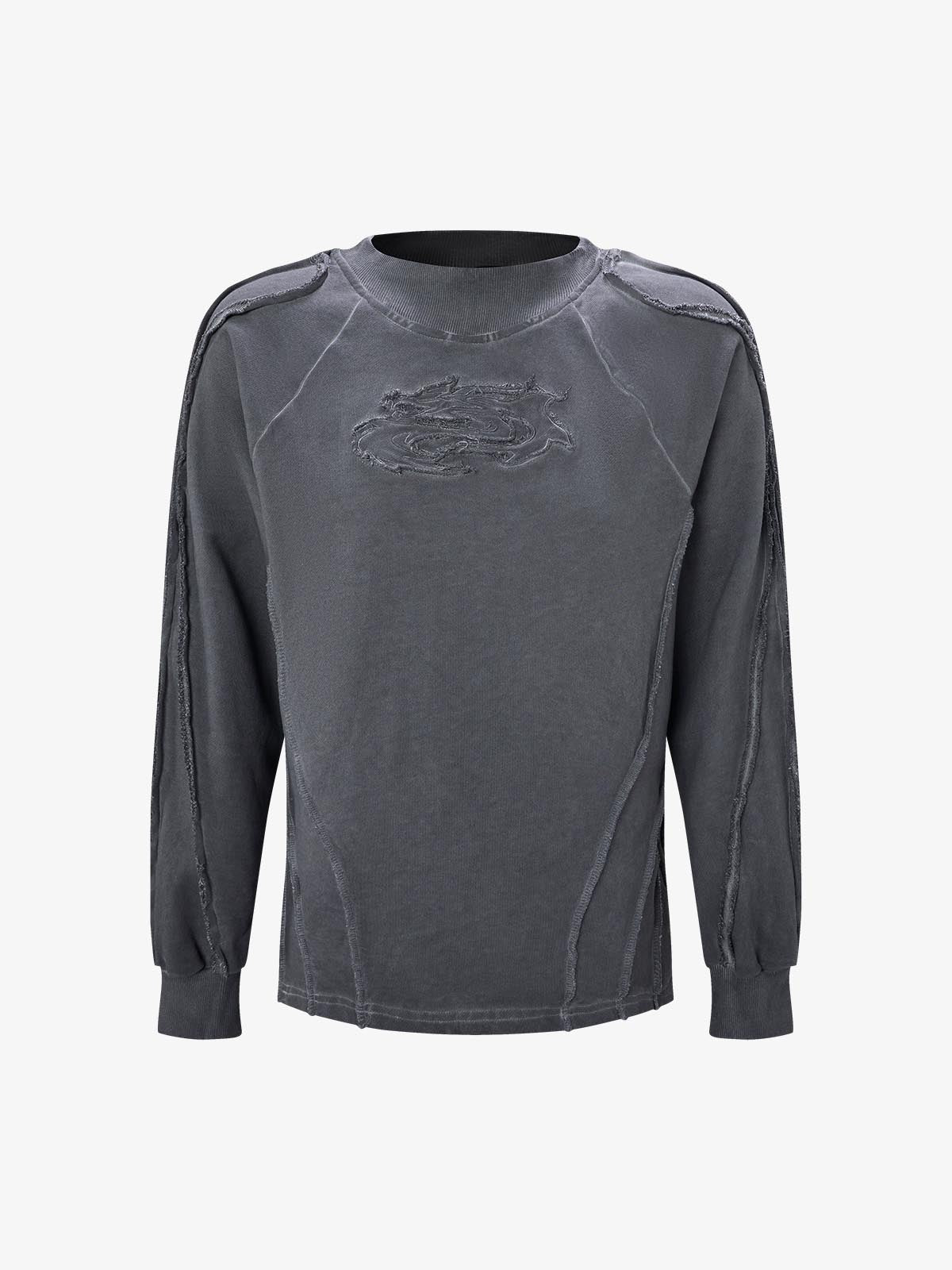 Heavyweight Washed Distressed Raw-Edge Long Sleeve Tee; Dark Gray / M, Dark Gray / L, Dark Gray / XL