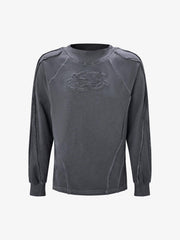 Heavyweight Washed Distressed Raw-Edge Long Sleeve Tee; Dark Gray / M, Dark Gray / L, Dark Gray / XL