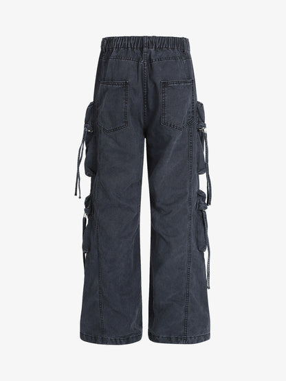 Multi-Pocket Workwear Casual Flared Wide-Leg Pants 