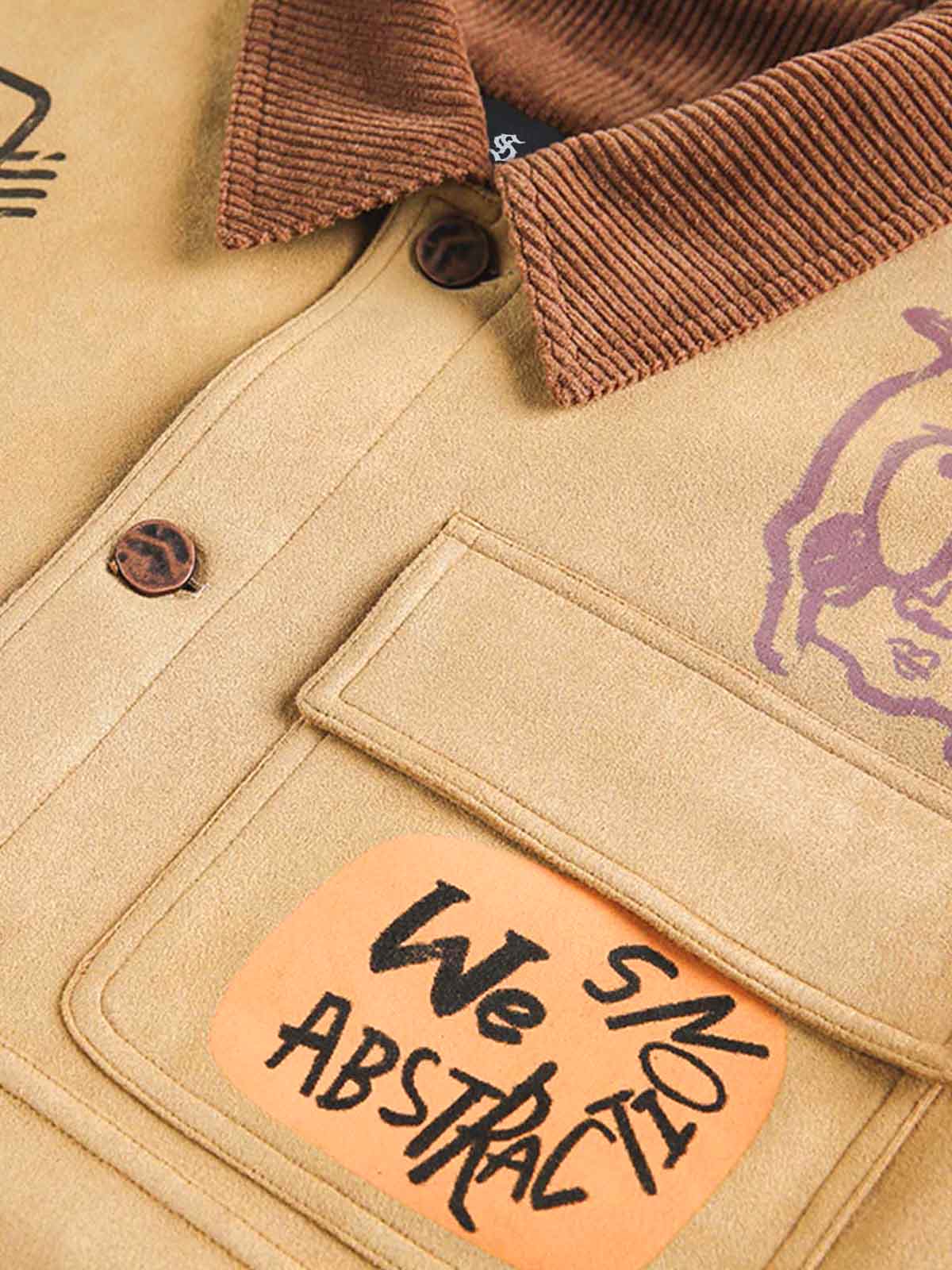 Suede Retro Graffiti Multi-Pocket Workwear Jacket 