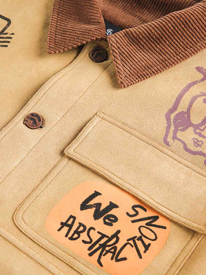 Suede Retro Graffiti Multi-Pocket Workwear Jacket 