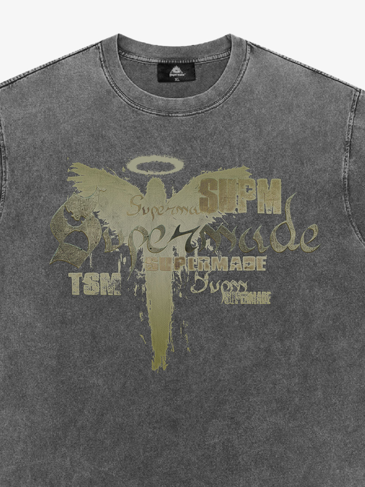 THE SUPERMADE Distressed Graphic Print Oversized T-Shirt with Bold Typography Design 